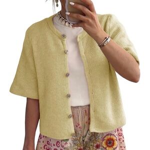 Butter Yellow Knit Short Sleeve Cardigan
